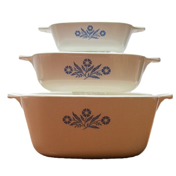 Set of 3 Vintage CORNING WARE Blue Cornflower Casserole Petite 1 QT & 2 1/2 QT - Picture 1 of 11